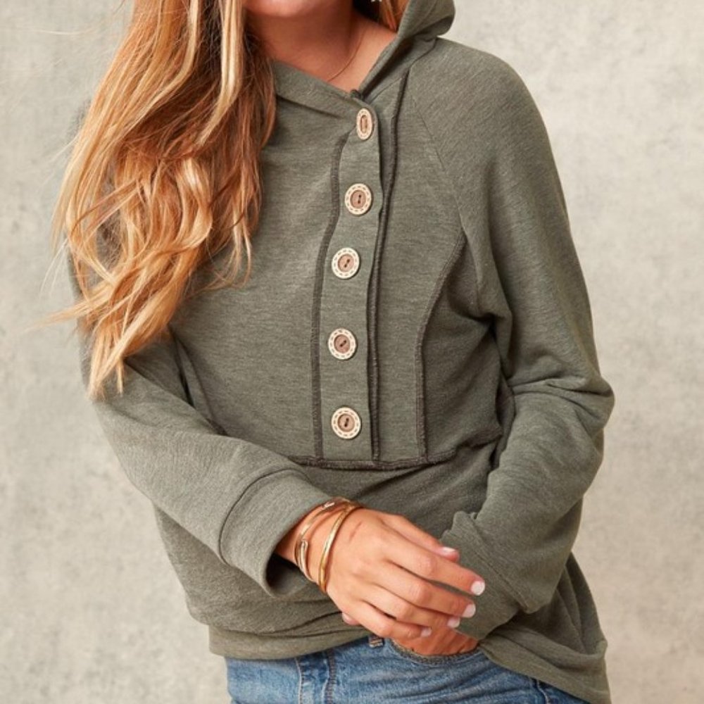 Sugarfox Full Size Run Button Down Exposed Seam Hoodie